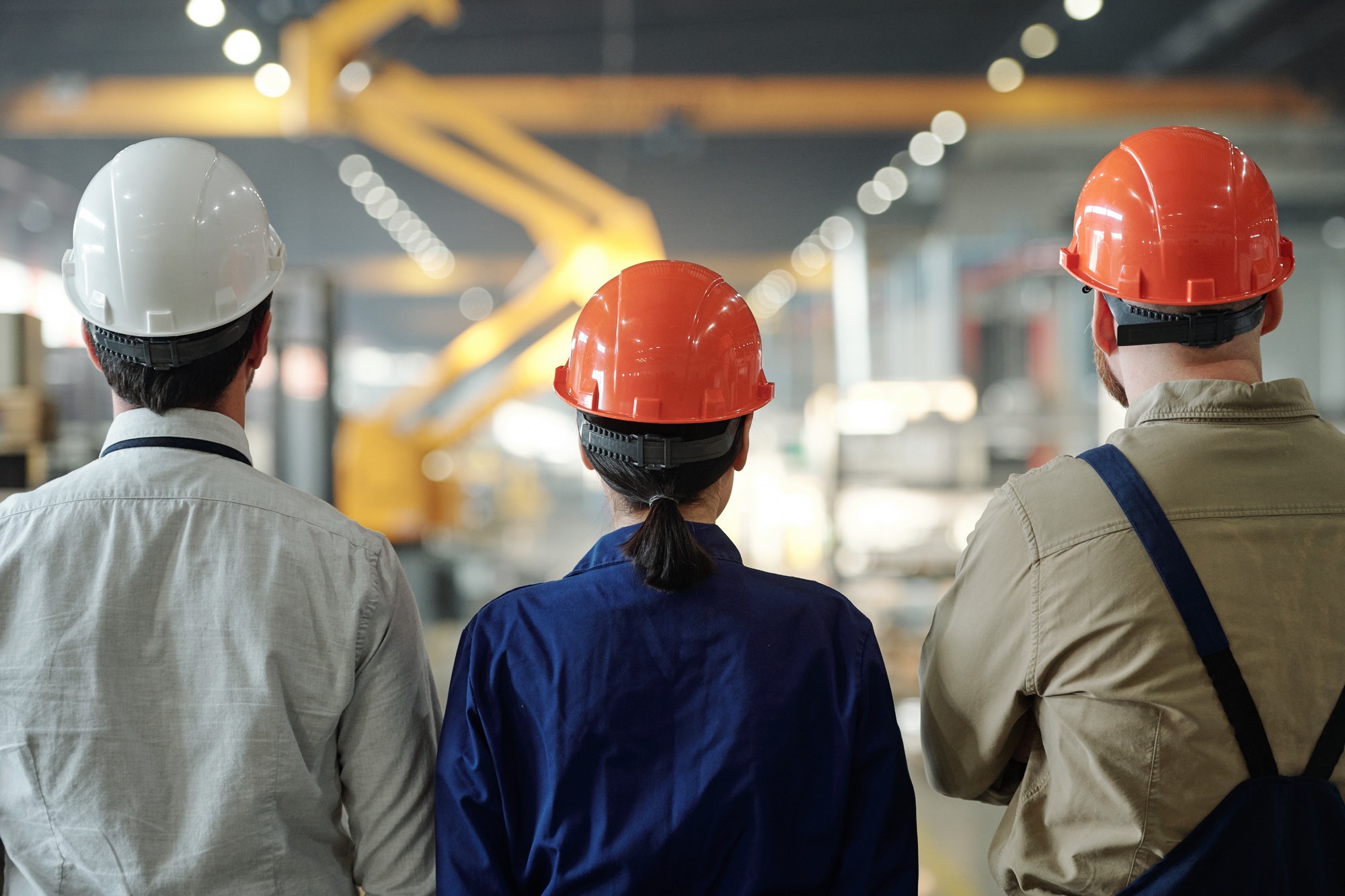 Manufacturing employees in hardhats